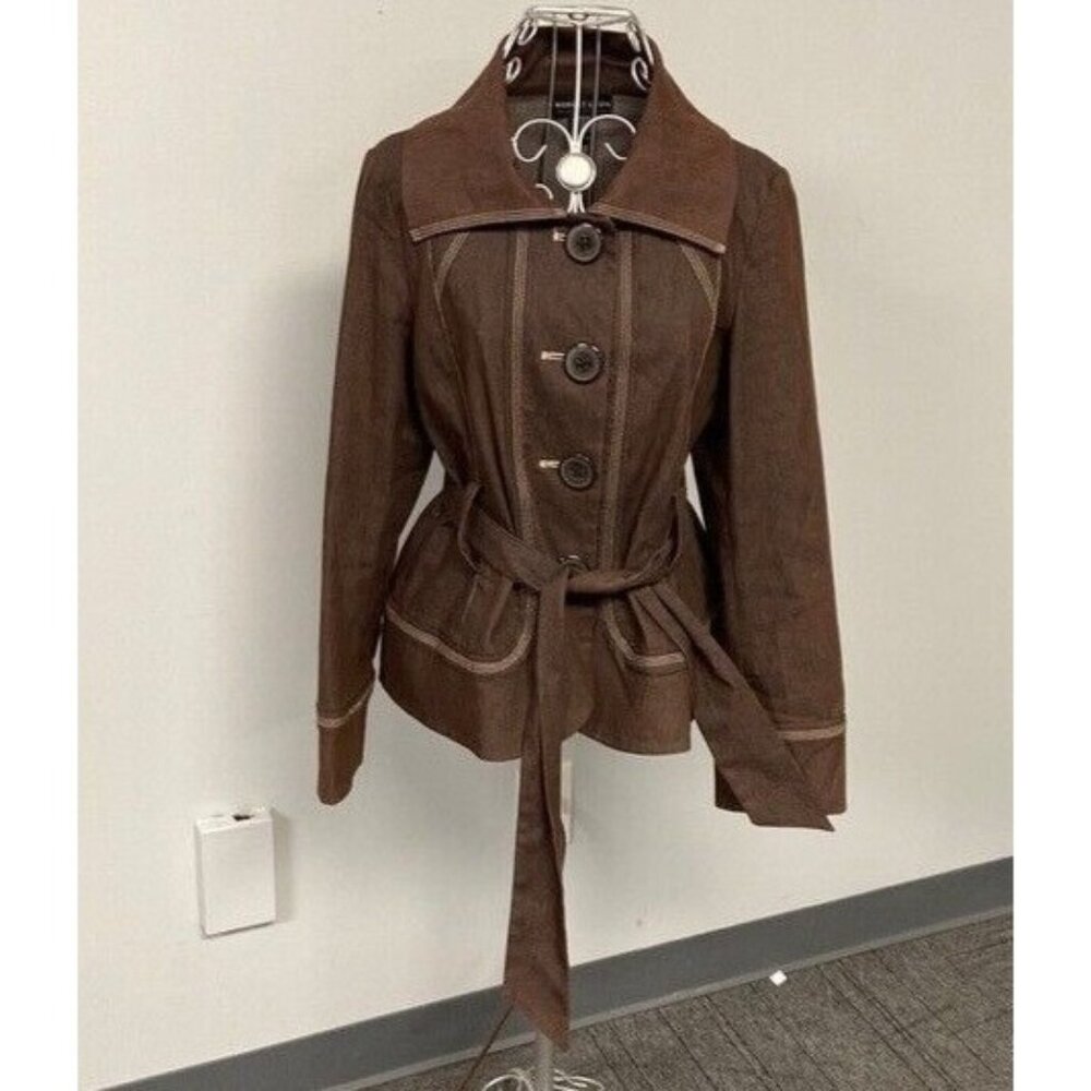 Robert Lewis Jacket Brown w/ Belt Button up Blazer Coat Small